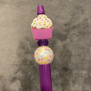 Happy Birthday Purple Cupcake Beaded Pen Writing Stationary